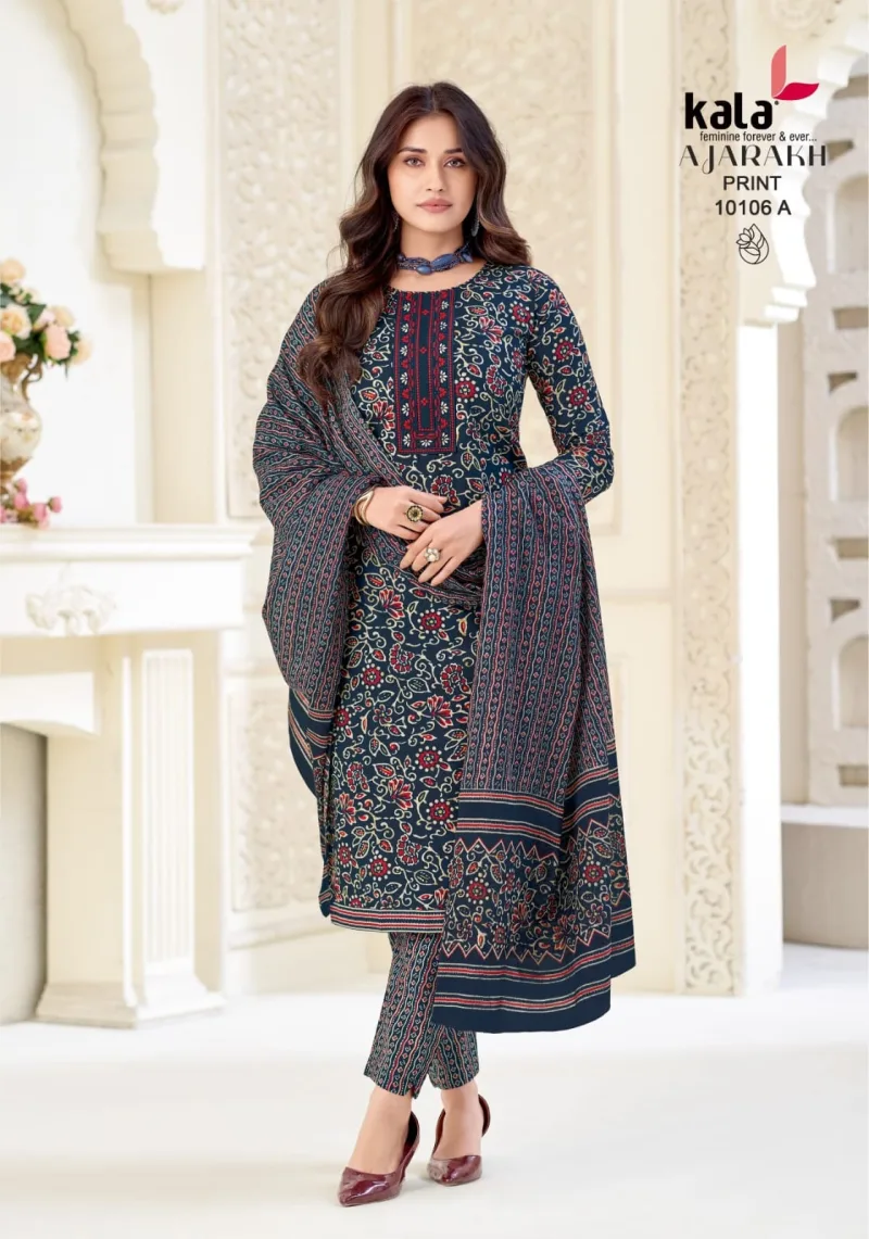 Ajarakh Vol 1 By Kala Cotton Readymade Kurti With Bottom Dupatta 